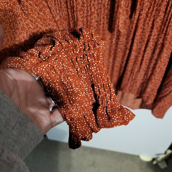 MAX STUDIO ACCORDION CRINKLED BURNT ORANGE BLOUSE SZ M - Picture 5 of 6